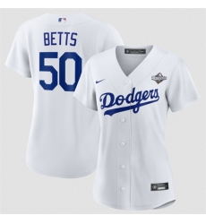 Women Los Angeles Dodgers 50 Mookie Betts White 2025 World Series Home Cool Base Stitched Baseball Jersey Women Los Angeles Dodgers 50 Mookie Betts White 2025 World Series Home Cool Base Stitched Baseball Jersey