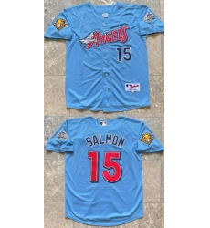 Men Los Angeles Angels  15 Tim Salmon Blue With 2001 American League Baseball Seasons 100th Anniversary Patch Stitched Baseball Jersey
