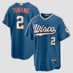 Men Milwaukee Brewers  2 Brice Turang Mineral Blue 2026 City Connect Stadium Stitched Baseball Jersey