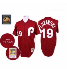 Mens Mitchell and Ness Philadelphia Phillies 19 Greg Luzinski Replica Red Throwback MLB Jersey Mens Mitchell and Ness Philadelphia Phillies 19 Greg Luzinski Replica Red Throwback MLB Jersey