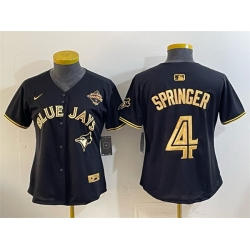 Women Toronto Blue Jays 4 George Springer Black Gold 2025 American League Champions Limited Stitched Baseball Jersey 