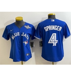 Women Toronto Blue Jays 4 George Springer Royal 2025 World Series Cool Base Stitched Baseball Jersey Women Toronto Blue Jays 4 George Springer Royal 2025 World Series Cool Base Stitched Baseball Jersey