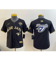 Youth Toronto Blue Jays Team Big Logo Black Gold 2025 American League Champions Limited Stitched Baseball Jersey