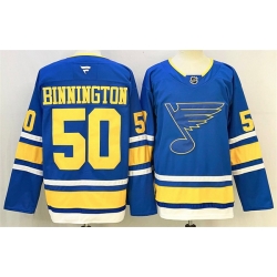 Men St  Louis Blues 50 Jordan Binnington Blue 2025 Stitched Hockey Jersey