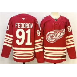 Men Detroit Red Wings 91 Sergei Fedorov Red 2025 26 Centennial Premium Stitched Hockey Jersey