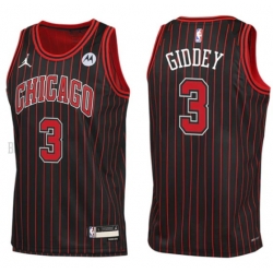 Men Chicago Bulls Josh Giddey #3 Red Black Stips Stitched NBA Jersey