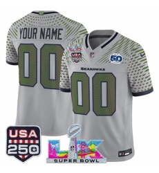 Men Seattle Seahawks Active Player Custom Gray 2025 F U S E Super Bowl LX US 250th anniversary Patch And 50th Season Patch Rivalries Vapor Limited Footbal Men Seattle Seahawks Active Player Custom Gray 2025 F U S E Super Bowl LX US 250th anniversary Patch And 50th Season Patch Rivalries Vapor Limited Footbal