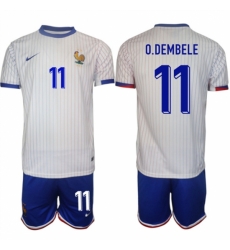 Men France 11 Ousmane Dembele White 2024 25 Away Soccer Jersey Suit Men France 11 Ousmane Dembele White 2024 25 Away Soccer Jersey Suit