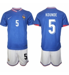 Men France 5 Jules Kound Blue 2024 25 Home Soccer Jersey Suit Men France 5 Jules Kound Blue 2024 25 Home Soccer Jersey Suit