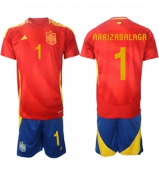 Men Spain Team 1 Kepa Arrizabalaga 2024 25 Red Home Soccer Jersey Suit Men Spain Team 1 Kepa Arrizabalaga 2024 25 Red Home Soccer Jersey Suit