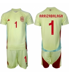 Men Spain Team 1 Kepa Arrizabalaga 2024 25 Yellow Away Soccer Jersey Suit Men Spain Team 1 Kepa Arrizabalaga 2024 25 Yellow Away Soccer Jersey Suit