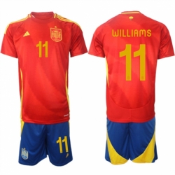 Men Spain Team 11 Nico Williams 2024 25 Red Home Soccer Jersey Suit