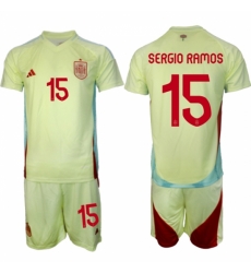 Men Spain Team 15 Sergio Ramos 2024 25 Yellow Away Soccer Jersey Suit Men Spain Team 15 Sergio Ramos 2024 25 Yellow Away Soccer Jersey Suit