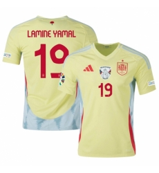 Men Spain Team 19 Lamine Yamal Yellow 2024 Away Soccer Jersey Men Spain Team 19 Lamine Yamal Yellow 2024 Away Soccer Jersey