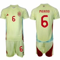 Men Spain Team 6 Mikel Merino 2024 25 Yellow Away Soccer Jersey Suit