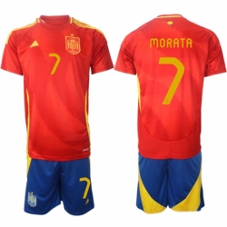 Men Spain Team 7 lvaro Morata 2024 25 Red Home Soccer Jersey Suit