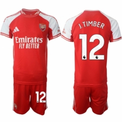 Men Arsenal FC 12 Jurrien Timber Red 2025 Home Soccer Jersey Suit