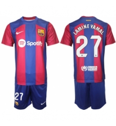Men Barcelona 27 Lamine Yamal Blue Red 2023 24 Home Soccer Jersey Men Barcelona 27 Lamine Yamal Blue Red 2023 24 Home Soccer Jersey