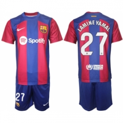 Men Barcelona 27 Lamine Yamal Blue Red 2023 24 Home Soccer Jersey