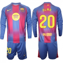 Men FC Barcelona 2026 Soccer Jerseys Red Long #20 OLMO