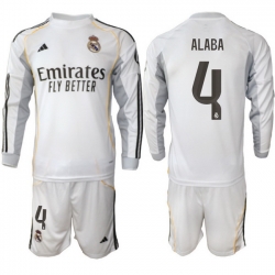 Men Real Madrid 2026 Soccer Jerseys White Long #4 ALABA