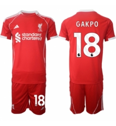 Men Liverpool 18 Cody Gakpo 2025 Red Home Soccer Jersey Suit Men Liverpool 18 Cody Gakpo 2025 Red Home Soccer Jersey Suit