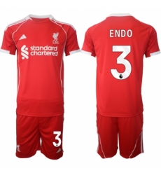 Men Liverpool 3 Wataru Endo 2025 Red Home Soccer Jersey Suit Men Liverpool 3 Wataru Endo 2025 Red Home Soccer Jersey Suit