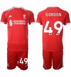 Men Liverpool 49 Kaide Gordon 2025 Red Home Soccer Jersey Suit Men Liverpool 49 Kaide Gordon 2025 Red Home Soccer Jersey Suit