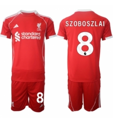 Men Liverpool 8 Dominik Szoboszlai 2025 Red Home Soccer Jersey Suit Men Liverpool 8 Dominik Szoboszlai 2025 Red Home Soccer Jersey Suit