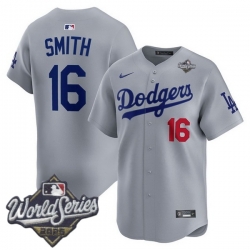 Men Los Angeles Dodgers 16 Will Smith 2025 World Series Cool Base Stitched Baseball Jersey Gray