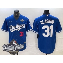 Men Los Angeles Dodgers 31 Tyler Glasnow 2025 World Series Cool Base Stitched Baseball Jersey Blue