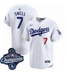 Men Los Angeles Dodgers 7 Blake Snell Cool Base 2025 World Champions Stitched Baseball Jersey White Men Los Angeles Dodgers 7 Blake Snell Cool Base 2025 World Champions Stitched Baseball Jersey White
