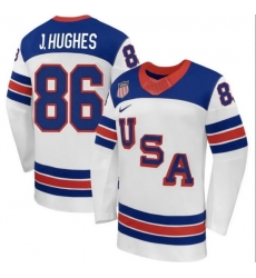 Men's USA #86 Jack Hughes White 2026 Stitched Hockey Jersey