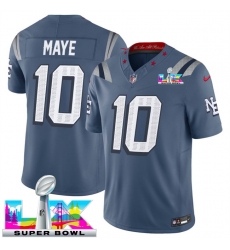 Men New England Patriots 10 Drake Maye Storm Blue 2025 F U S E  Super Bowl LX Patch  Rivalries Vapor Limited Stitched Football Jersey