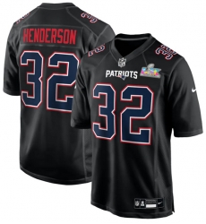 Men New England Patriots 32 TreVeyon Henderson Black 2025 Super Bowl LX Patch Carbon Fashion Stitched Game Jersey