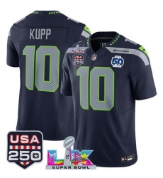 Men Seattle Seahawks 10 Cooper Kupp Navy 2025 F U S E  Super Bowl LX Patch And 50th Season Patch Vapor Limited Stitched Football Jersey