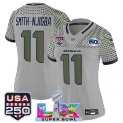 Women Seattle Seahawks 11 Jaxon Smith Njigba Gray 2025 F U S E Super Bowl LX  US 250th anniversary Patch And 50th Season Patch Rivalries Vapor Limited Foot