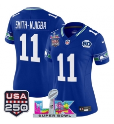 Women Seattle Seahawks 11 Jaxon Smith Njigba Royal 2025 F U S E Super Bowl LX Patch And 50th Season USA 250 Patch Vapor Throwback Limited Stitched Footbal Women Seattle Seahawks 11 Jaxon Smith Njigba Royal 2025 F U S E Super Bowl LX Patch And 50th Season USA 250 Patch Vapor Throwback Limited Stitched Footbal