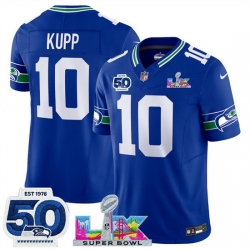 Youth Seattle Seahawks 10 Cooper Kupp Royal 2025 F U S E  Super Bowl LX Patch And 50th Season Patch Vapor Throwback Limited Stitched Football Jersey