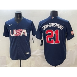 Men USA Baseball 21 Pete Crow Armstrong Navy World Baseball Classic Stitched Jersey