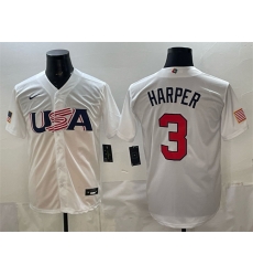 Men USA Baseball 3 Bryce Harper White World Baseball Classic Stitched Jersey Men USA Baseball 3 Bryce Harper White World Baseball Classic Stitched Jersey