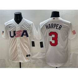 Men USA Baseball 3 Bryce Harper White World Baseball Classic Stitched Jersey