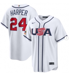 Men USA Baseball Bryce Harper Nike White 2026 World Baseball Classic Home Stadium Jersey Men USA Baseball Bryce Harper Nike White 2026 World Baseball Classic Home Stadium Jersey