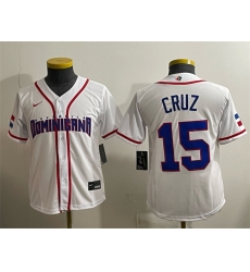 Youth Dominican Republic Baseball 15 Oneil Cruz White 2026 World Baseball Classic Home Stadium Stitched Baseball Jersey Youth Dominican Republic Baseball 15 Oneil Cruz White 2026 World Baseball Classic Home Stadium Stitched Baseball Jersey