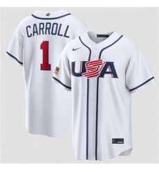 Men USA Baseball  1 Corbin Carroll White 2026 World Baseball Classic Home Stadium Stitched Jersey