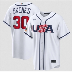 Men USA Baseball  30 Paul Skenes White 2026 World Baseball Classic Home Stadium Stitched Jersey