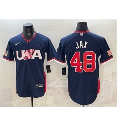 Men USA Baseball 48 Griffin Jax Navy 2026 World Baseball Classic Road Stadium Stitched Jersey Men USA Baseball 48 Griffin Jax Navy 2026 World Baseball Classic Road Stadium Stitched Jersey