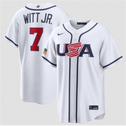Men USA Baseball  7 Bobby Witt Jr  White 2026 World Baseball Classic Home Stadium Stitched Jersey