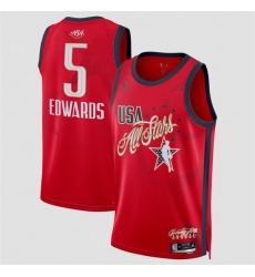 Men 2026 All Star 5 Anthony Edwards Red Stitched Basketball Jersey Men 2026 All Star 5 Anthony Edwards Red Stitched Basketball Jersey